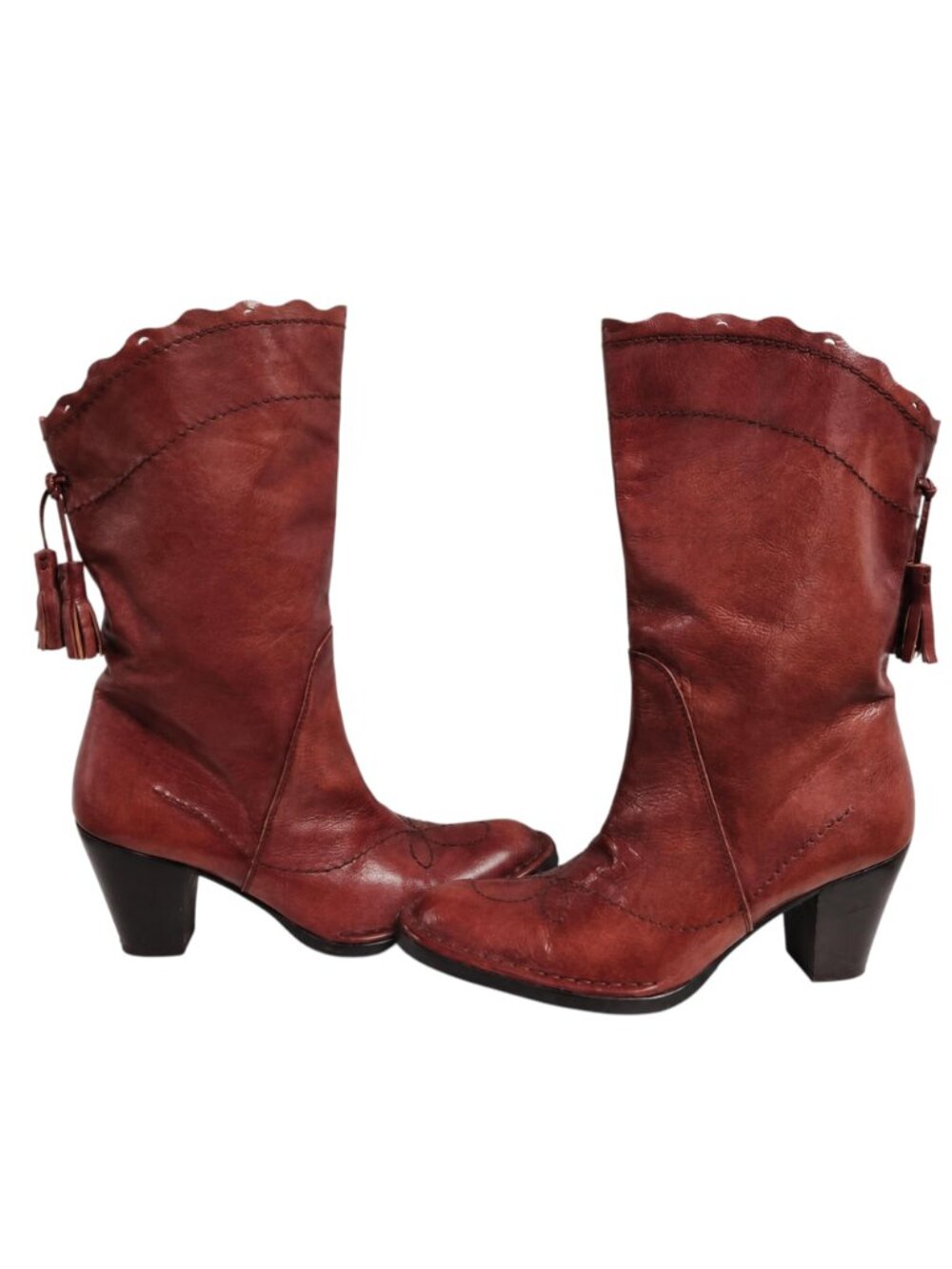 Y2K Vintage Alberto Fermani Vero Cuoio Italian Leather Western Tassel Boots 39